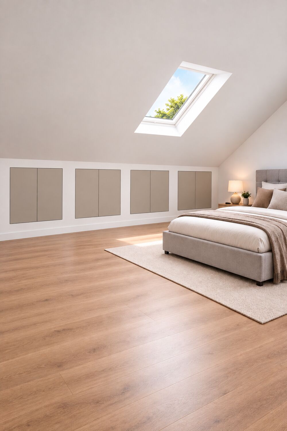 Drempelschrank mit Türen im Schlafzimmer unter der Dachschräge